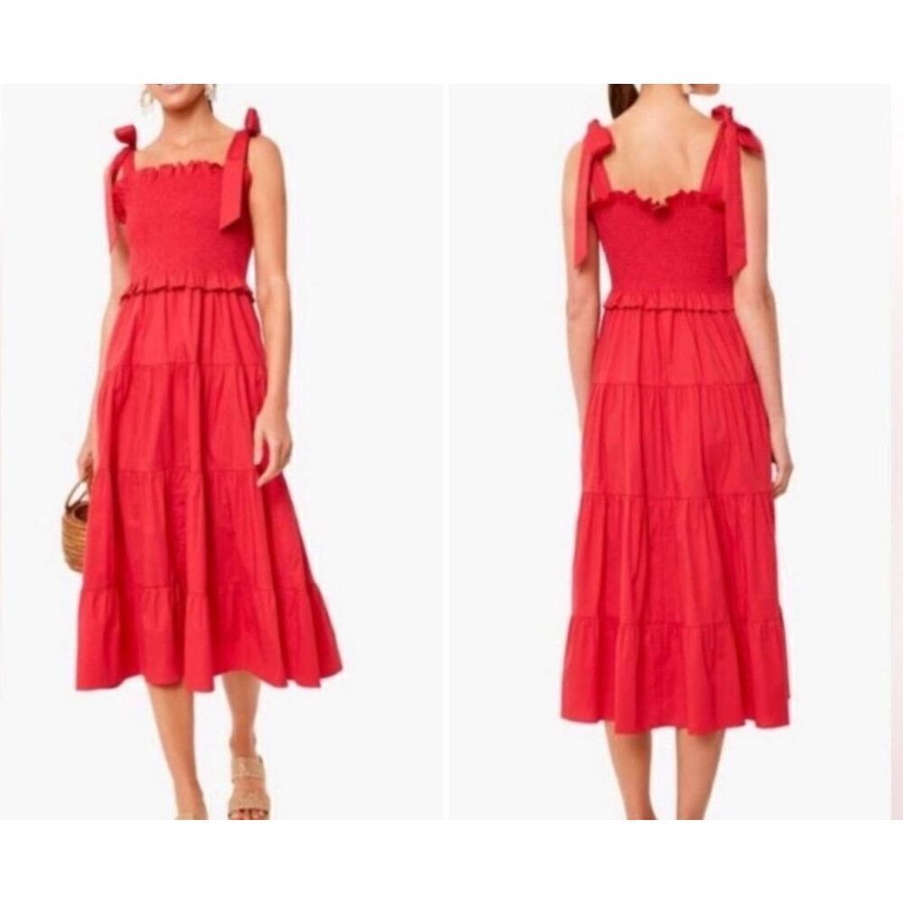 Tuckernuck Alannah Smocked Bodice Bow Tie Strap Dress in Poppy sz XL
